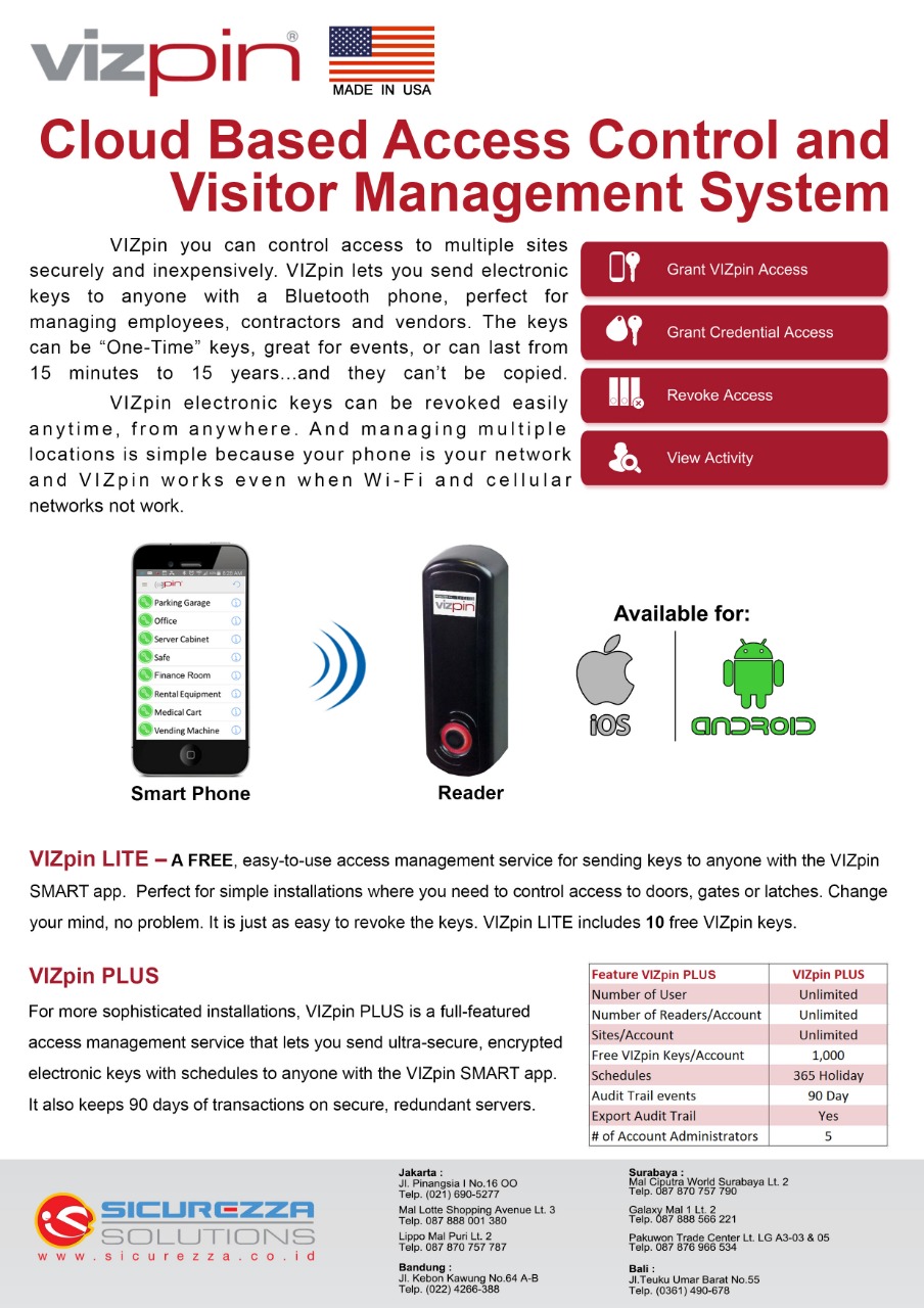 VIZpin Smartphone Access Control System Brochure Front